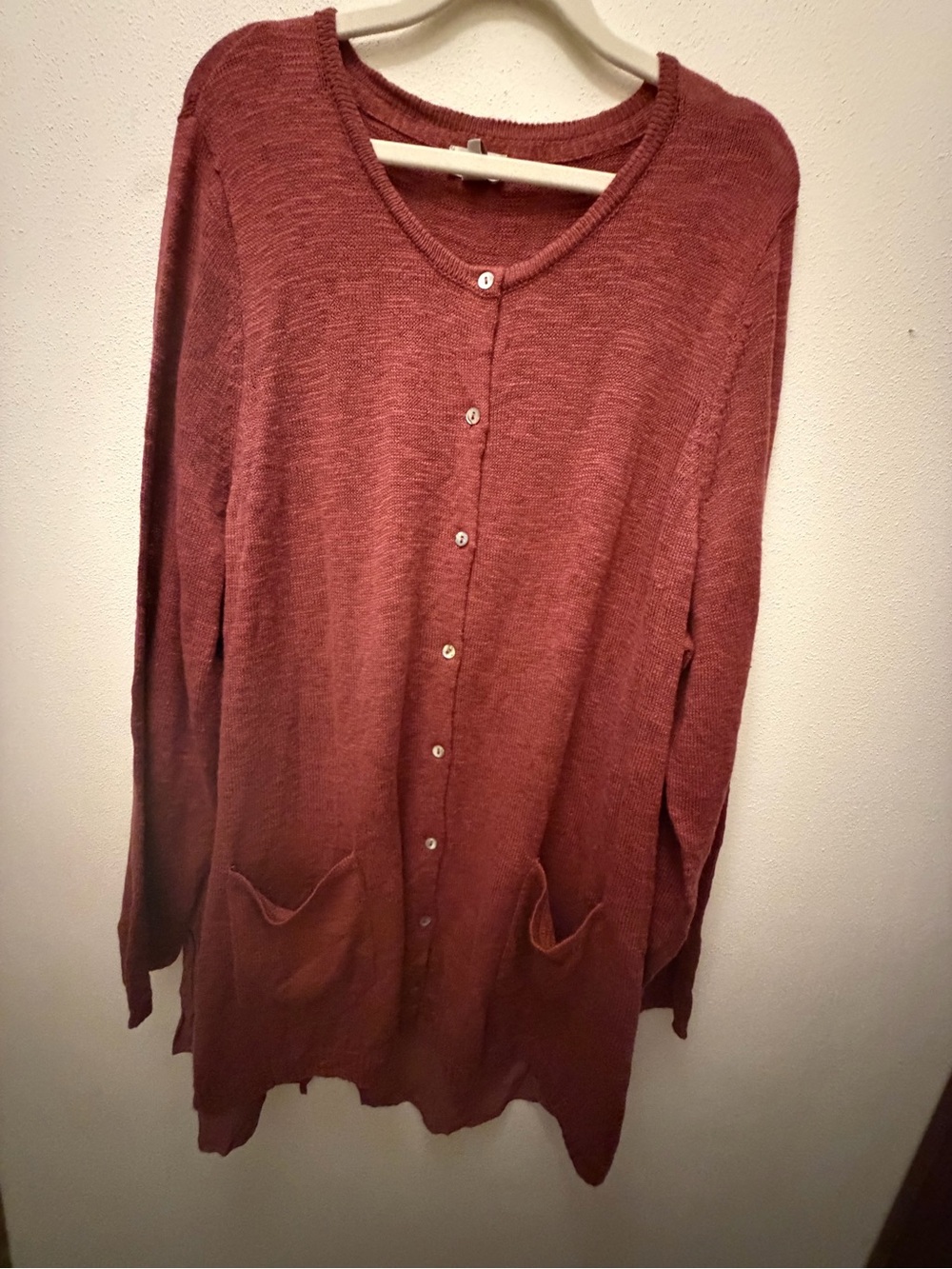 LOGO by Lori Goldstein Rust-Red Lightweight Button Cardigan